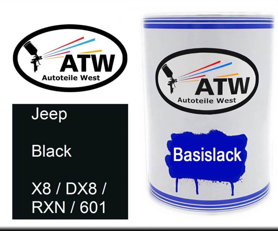 Jeep, Black, X8 / DX8 / RXN / 601: 500ml Lackdose, von ATW Autoteile West.